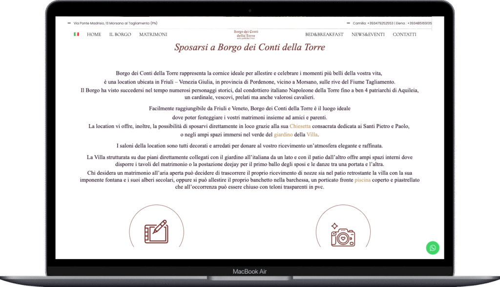 a laptop with a website of a wedding location